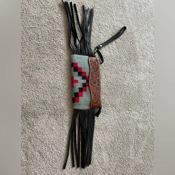 Clutch Purse. American Darling. Western fringe Aztec print wrist clutch - Picture 6 of 6